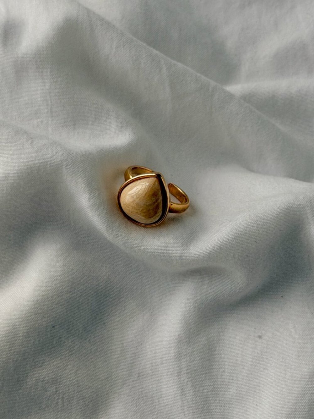 Bold Drop 18k Gold Plated Adjustable Size (4-7) Ring - Beige Amazonite